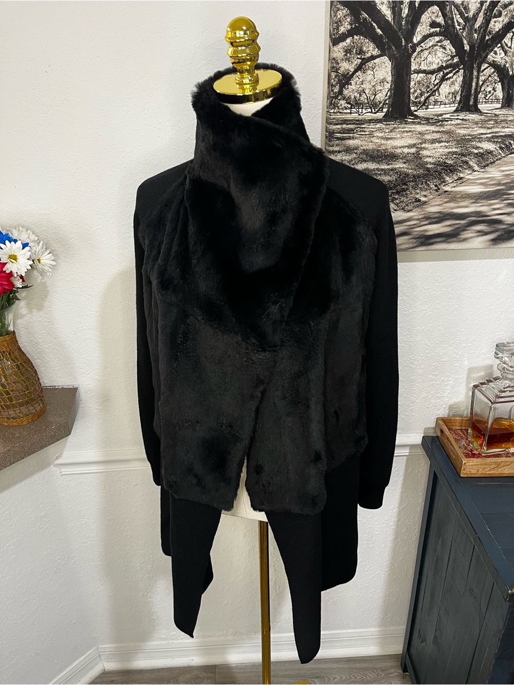 VTG Theory Portzia Cashwool Genuine Rabbit Cardigan Coat Small (TP/P)